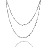 ASDULL 925 Sterling Silver Clasp Rope Chain 2/2.5/3/4/5mm Necklace for Men Silver Link Chain for Women 16-30 Inches