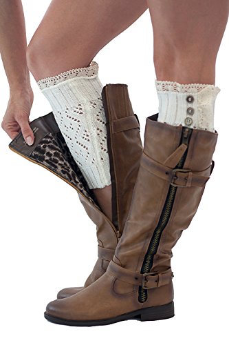 Boot Cuffs Vintage 3 Button Style Women's Boutique Socks Brand by Modern Boho Ivory