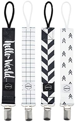 Pacifier Clip by Honeyed - Black &amp; White Monochrome- Binky and Teething Toy Holder Unique Baby Shower Gift