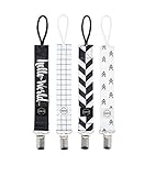 Pacifier Clip by Honeyed - Black & White Monochrome- Binky and Teething Toy Holder Unique Baby Shower Gift