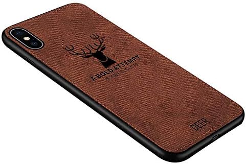 iPhone Xs MAX Case,Soft Luxury Slim Fabric Texture Soft TPU 3D Deer Print Cloth Pattern Cover Soft TPU Edge Shockproof Apple iPhone Xs MAX 6.5 inch (Brown) 1