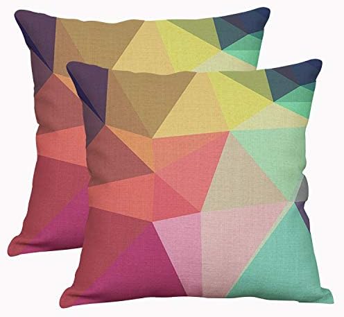 YeeJu Set of 2 Geometric Decorative Throw Pillow Covers Square Cotton Linen Cushion Covers Outdoor Sofa Home Pillow Covers 16x16 Inch