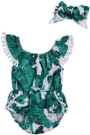 2Pcs Newborn Baby Girls Clothes Ruffle Sleeveless Banana Leaves Summer Romper with Cute Headband Bodysuit