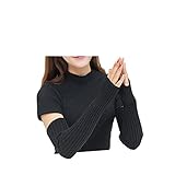 Docharn Super Long Arm Warmers Knit Fingerless Gloves Mittens Thumb Holes for Women (Black)