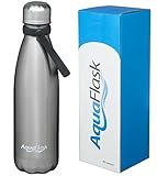 AquaFlask Insulated Double Wall Stainless Steel Water Bottle with Handle (Glossy Stainless Steel, 16-Ounce)