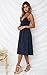 ECOWISH Womens Dresses Summer Tie Front V-Neck Spaghetti Strap Button Down A-Line Backless Swing Midi Dress Navy Blue L