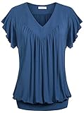 Ninedaily Women Tops V-neck Ruffles Short Sleeve Pleated Kimono Tunic Shirts