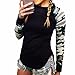 QIYUN.Z Women Camouflage Long Sleeve Cuff T-Shirt Casual Black Tops Blouses Tees