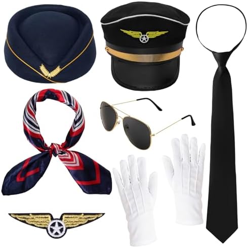 Genérico Disfraz De Tripulante De Cabina, 5 Piezas Conjunto De Accesorios Para Disfraz De Azafata De Avión, Kit De Disfrazes De Azafata Con Gorro, Bufanda, Gafas De Sol Y Guantes Disfrazes De Genérico Disfraz De Tripulante De Cabina, 5 Piezas Conjunto De Accesorios Para Disfraz De Azafata De Avión, Kit De Disfrazes De Azafata Con Gorro, Bufanda, Gafas De Sol Y Guantes Disfrazes De
