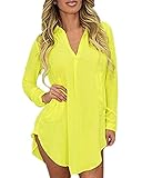 ZANZEA Women Chiffon Sheer Sexy V-neck Long Sleeve Button Down Dress Shirts