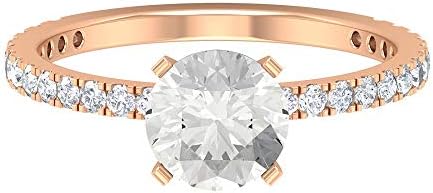 最新1 Ct認定ラウンドシェイプ Hi Siダイヤモンドホワイトトパーズソリティアリングユニークなウェディングブライダルハローリングクラシックなホワイトジェムストーン婚約指輪 10k ローズゴールド Size 10 Fizjolov Pl