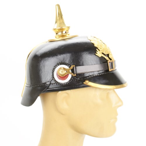 Imperial German Spiked Pickelhaube Officer Helmet- Black Leather & Brass