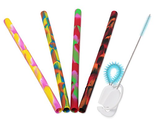 Housavvy Camo Silicone Straw 4 Pack with Brush Cleaner, for Yeti 30 Oz Tumbler Rambler, and for RTIC 30 Oz Tumbler