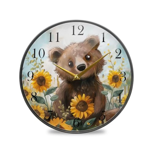 ALAZA Bear Sunflowers Wall Clock