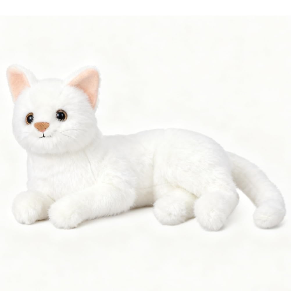 PLNVNVP Cat Plush Toy,Cute Simulation Cat Doll,Soft Soothing Pillow,Home Decoration Ornament,Birthday Giftgs and Valentine's Day Gift,Party Gift for Boys and Girls -29cm (White)
