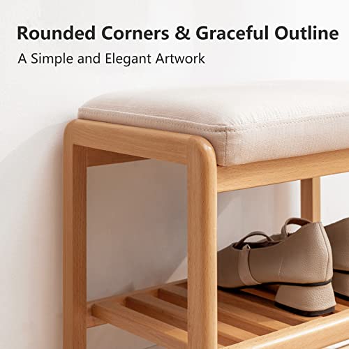 Fancyarn Shoe Storage Bench, 100 Solid Beech Wood, 23.6'' Shoe Rack Bench w/Washable Cushion