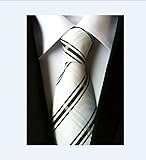 MINDENG New Classic Striped White Black Streak 100% Silk Men'S Tie Necktie Ties