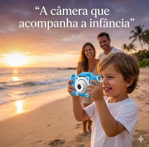 Câmera Digital Infantil Gatinho Recarregável, Azul | Bateria USB, Gravação de Fotos e Vídeos HD, Design Seguro e Resistente, Antichoque, Presente Educativo e Divertido