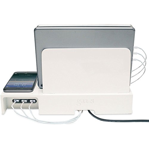 G.U.S. Charging Desk Organizer with Wireless Smart Charging Pad + 6-USB Ports. Multi-Device Charger for iPhones, iPads, E-Readers, Samsung, Android, Nexus and More. Strong Build, High Gloss White
