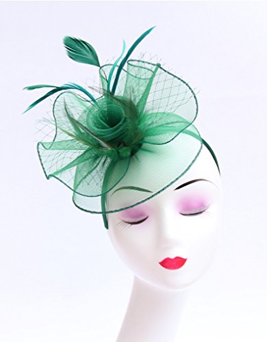 Fascinator Women's Organza Church Kentucky Derby British Bridal Tea Party Wedding Hat Summer Ruffle Hat(HJ2-Green) - Thumbnail 5