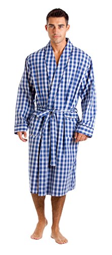 Haigman Men's Cotton Dressing Gown Bath Robe Nightwear (M) Blue Check