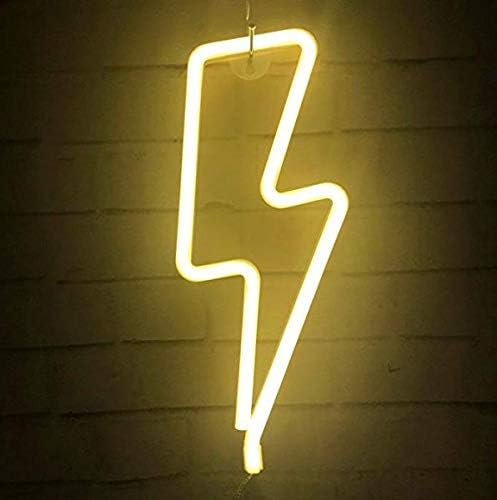 Chronos 3AA Battery Operated & USB Powered LED Neon Sign Lamp (Lightning Bolt (Warm White), Wall Hanging)