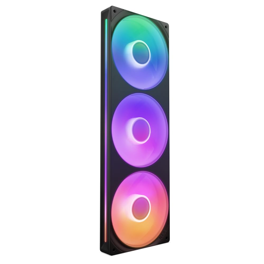 NZXT F360 RGB Core - 360 mm Einzelrahmen-Lüftereinheit mit 3 x 120 mm RGB-Lüftern - Drehzahl- und Beleuchtungssteuerung - Hoher statischer Druck und Luftstrom - 8 aRGB-LEDs pro Lüfter - Schwarz