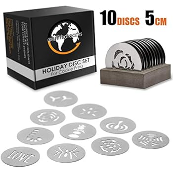 Earth's Dreams Holiday Cookie Press Discs - 10 Piece Stainless Steel Cookie Disc Set for All Popular 5cm Cookie Press Guns - Baking Supplies - Christmas Discs
