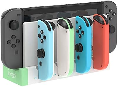 Carregador de comando para Joy Con compatível com Nintendo Switch e modelo OLED da Switch, base de carregamento USB para JoyCons de comando remoto com indicador LED, verde claro e branco