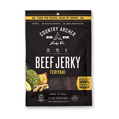 Teriyaki Beef Jerky by Country Archer, 100 GrassFed, Gluten Free, 1.5