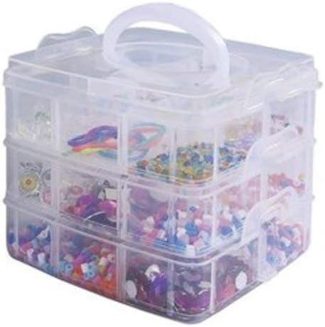 VDNSI Plastic Storage Box 3-Layer Transparent Portable Organizer Container for Travelling Camping Office Kitchen 28X18X19 cm