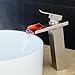 Wovier LED Water Flow Brushed Nickel Waterfall Bathroom Sink Faucet,Color Changing,Single Handle Single Hole Vessel Lavatory Faucet,Basin Mixer Tap Tall Body
