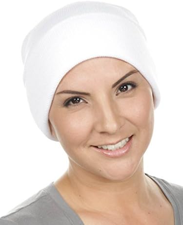 Soft Warm Plain Roll Up Cuffed Knit Winter Cancer Beanie Chemo Cap Unisex White