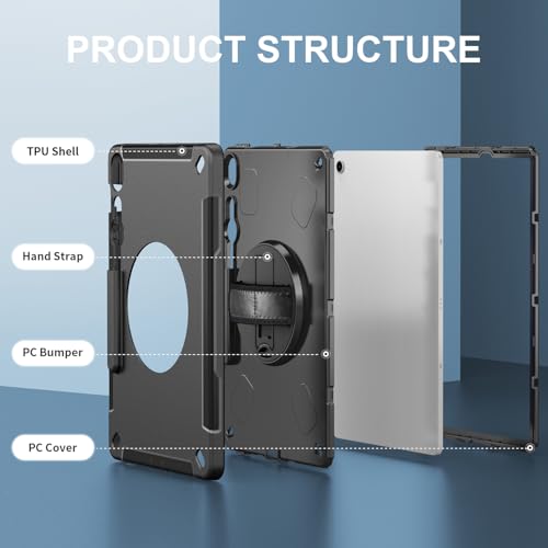 zenrich - Funda Protectora para Samsung Galaxy Tab S10 FE Plus / S10 FE+ 13.1 Pulgadas 2025, a Prueba de Golpes con Soporte Giratorio, Correa de Mano, Soporte para bolígrafo, Correa de Hombro para