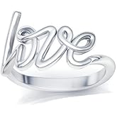 Savlano 925 Sterling Silver Love Script Stackable Ring Band for Women - Made in Italy Comes With a Gift Box