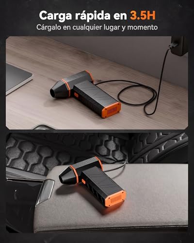 WOLFBOX Sopladora de Aire Inalámbrica MF50, Turbo Potente 110,000 RPM (3 Velocidades, 5000mAh), Limpiador Portátil de Polvo para PC, Teclado, Auto y Asador, 120W