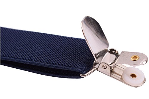Pre Tied Bow Tie and Navy Blue Suspenders Set Adjustable Braces for Pants Navy - Thumbnail 2