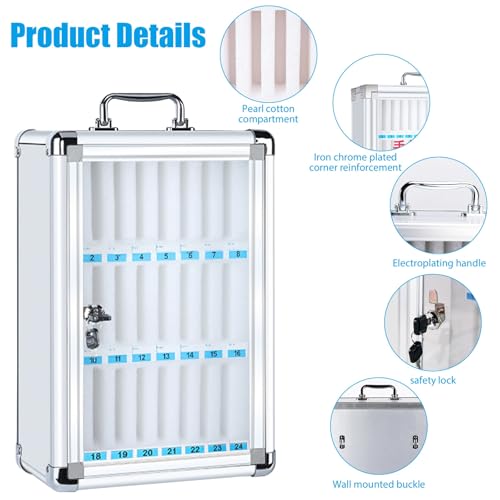 Kensbro Mobile Phone Storage Locker, 24 Compartments, Aluminium, Transparent, Wall Mounted, Portable Storage Locker, Ideal for Classroom, Office, Examination