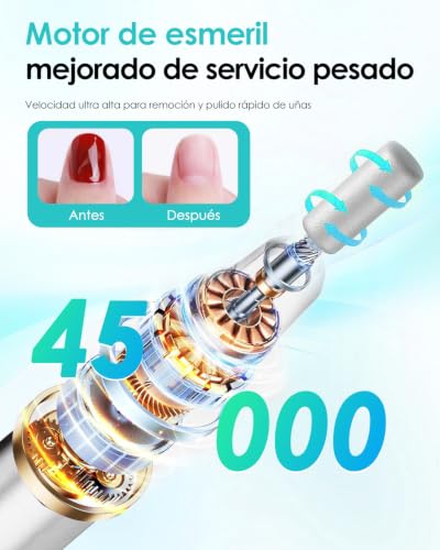 CozyZen Lima Eléctrica de Uñas Profesional 35000 RPM con Pedal | Máquina de Lijado de Uñas Enchufable con Pantalla LED, Control de Velocidad, 6 Fresas para Acrílico, Gel, Hogar y Salón