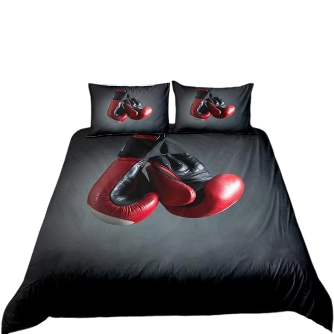 Boxing Bedding Set Sports Theme Comforter Cover For Boys Adult Men,Boxing Gloves Pattern Duvet Cover Sports Games Room Decor Fighting Competition Pugilism Quilt Cover Single Size Red Gray — image 1