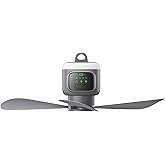 VVU&CCO 18' Portable Ceiling Fan with Light for Patio Canopy Tent Porch RV, 4 Speed Adjustment with Lighting, 8 Hours Timer & Use Time Up to 16H, 12000mAh Battery -operated Ceiling Fan