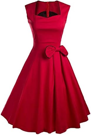 worlsky Women's Vintage Floral 1920s Rockabilly Swing Cocktail Party Dress RedX-Large