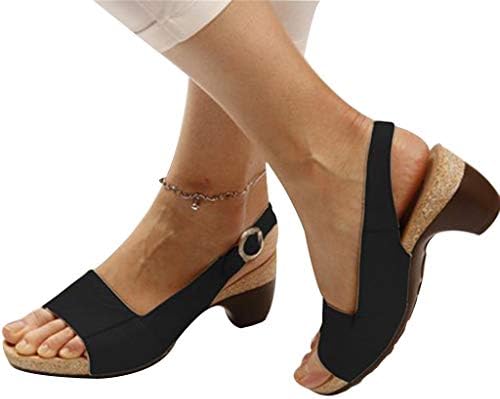 Cenglings Women Rome Shoes, Ladies Peep Toe High Chunky Heel Pumps Slip On Shallow Buckle Slingback Casual Beach Sandals