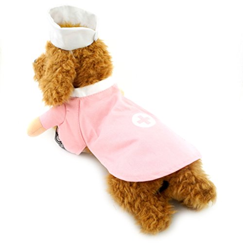 SMALLLEE_LUCKY_STORE Cat Halloween Costume Small Dog Fancy Dress with Hat Elegant Ribbon Bow Pet Coat Puppy Clothes, Small, Pink - Thumbnail 3