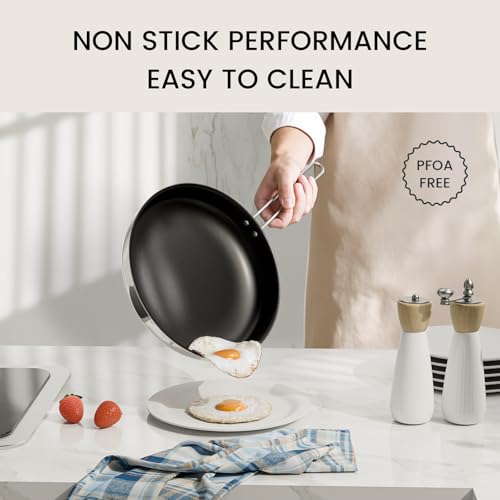COOKNANO Frying Pans, 3-Piece Pan Set 22/26/30 cm, 4-Layer Stainless Steel Non-Stick Pan, Safe Non-Stick Coating, Environmentally Friendly, Suitable for Induction, Easy to Clean