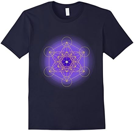 Men's Metatron's Cube Gold & Purple Sacred Geometry T-Shirt Large Navy