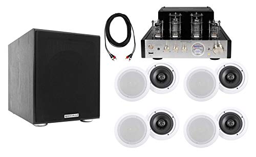 Rockville Bundle: BluTube SG 70w Tube Amp Stereo Receiver Bundle with (8) Rockville HC655-16 Home Theater Speakers, Rock Shaker Subwoofer, RCDR25B Dual RCA to Dual RCA Pro Audio Cable (11 Items)