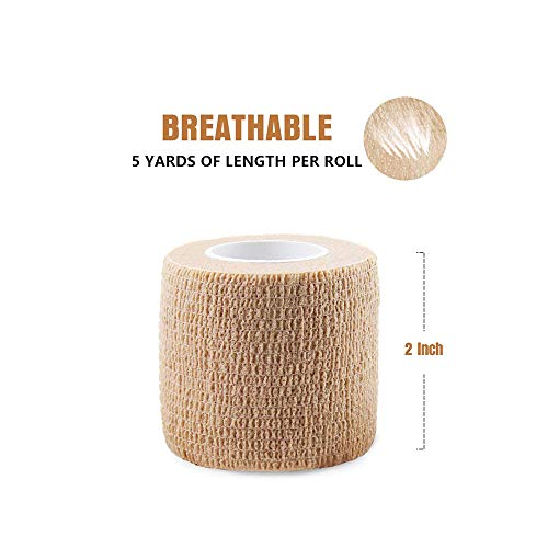 MUEUSS Vet Wraps - 6-Pack Self Adhesive Bandage Self Adhesive Bandage Wrap for Animals, Self Adherent Wrap, Assorted Colors, 2 Inches x 5 Yards (Beige, 6 roll)
