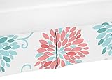Sweet Jojo Designs Coral and Turquoise Floral Crib Bed Skirt Dust Ruffle for Girls Emma Collection Baby Bedding Sets