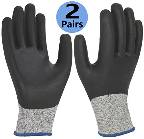 Cut Resistant Work Gloves 2 Pack, Grip Coating Level 5 Protection Safety Garden Wood Carving Automotive Outdoor Activities. ... - Thumbnail 4